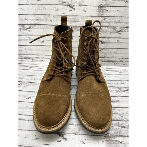 Frye Boots Russell Leather Suede Cap Men's Size 10.5 Tan Lace Side Zip FR41606