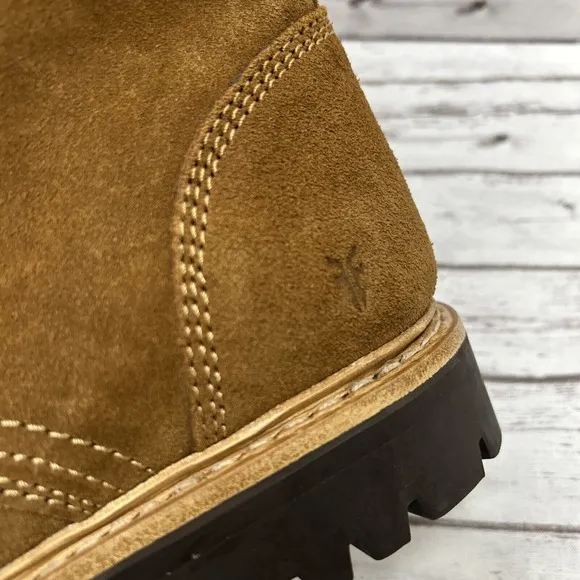 Frye Boots Russell Leather Suede Cap Men's Size 10.5 Tan Lace Side Zip FR41606