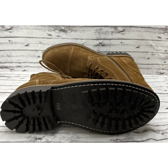 Frye Boots Russell Leather Suede Cap Men's Size 10.5 Tan Lace Side Zip FR41606