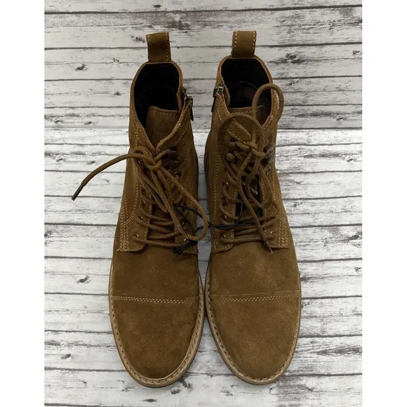 Frye Boots Russell Leather Suede Cap Men's Size 10.5 Tan Lace Side Zip FR41606