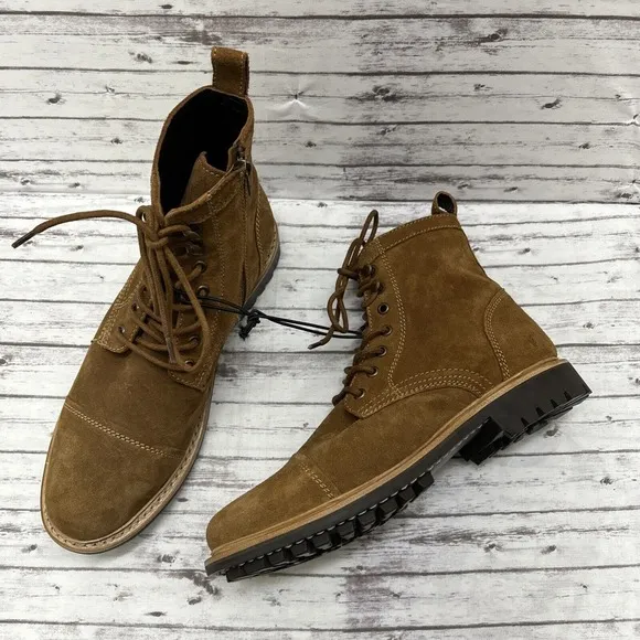Frye Boots Russell Leather Suede Cap Men's Size 10.5 Tan Lace Side Zip FR41606