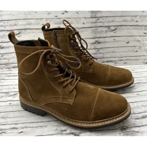 Frye Boots Russell Leather Suede Cap Men's Size 10.5 Tan Lace Side Zip FR41606