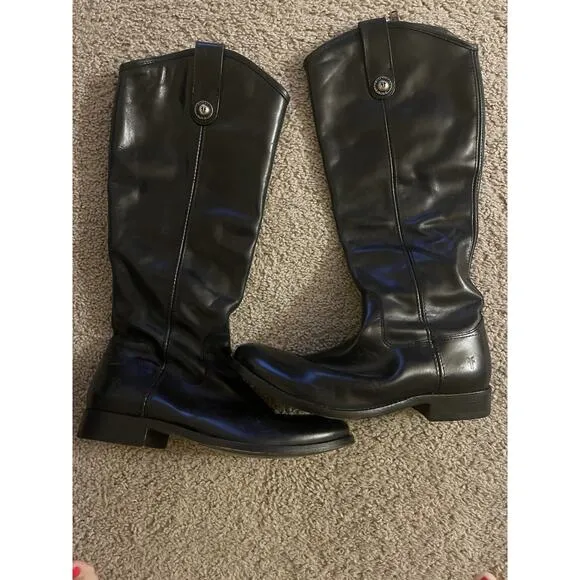 Frye Button Melissa Black Leather Equestrian Riding Boots Outside Zip NEW! 6.5