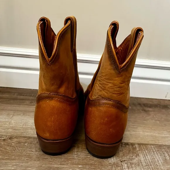 FRYE Cognac Leather Western Boots with Distressed Finish brand new.