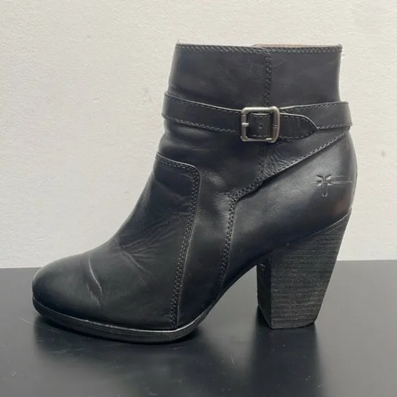 Frye Patty Riding Bootie Leather Heeled Ankle Boots Black Classic Western 10