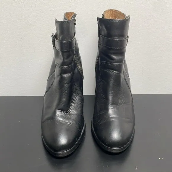 Frye Patty Riding Bootie Leather Heeled Ankle Boots Black Classic Western 10