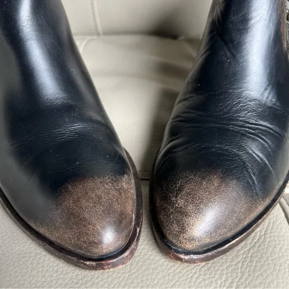 FRYE Ray Belted-STO Leather Boots Sz 8 Black Distressed Zipper Buckles Western
