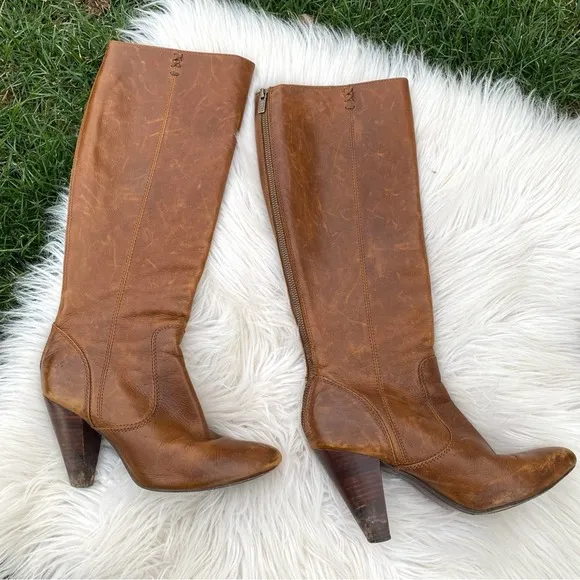 Frye Regina zip knee distressed heeled boots 7.5