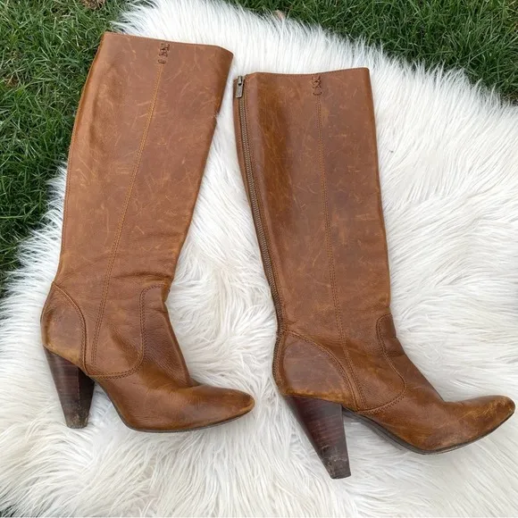 Frye Regina zip knee distressed heeled boots 7.5