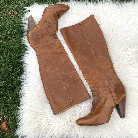 Frye Regina zip knee distressed heeled boots 7.5