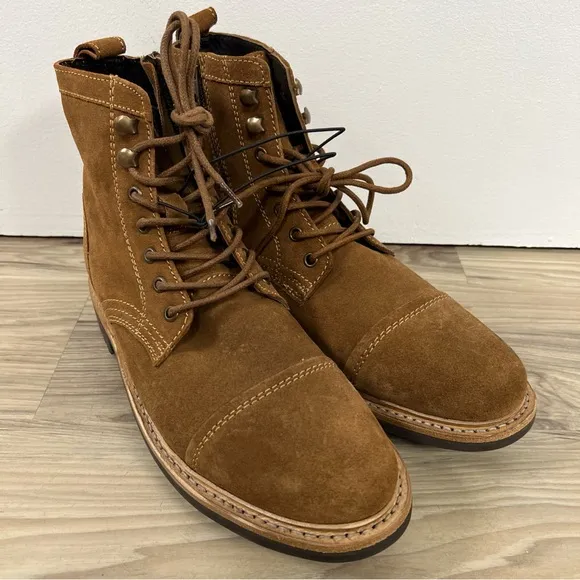 Frye Russell Tan Leather Suede Cap Boots FR41606 Lace Zip Up Mens Sizes NWOB