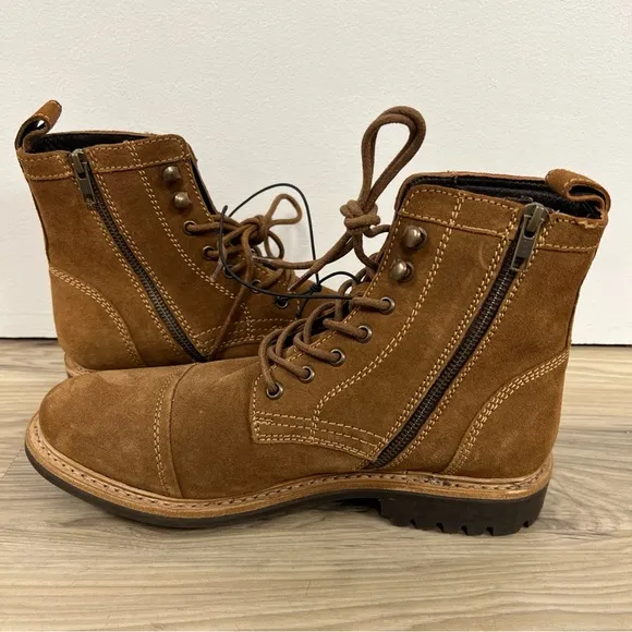 Frye Russell Tan Leather Suede Cap Boots FR41606 Lace Zip Up Mens Sizes NWOB