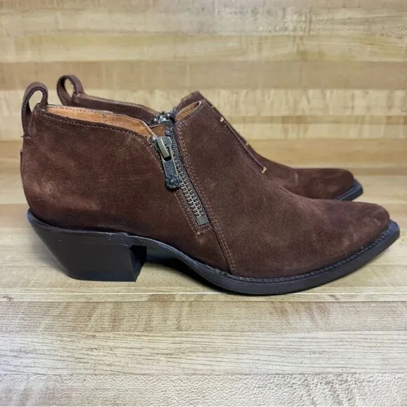 Frye Sacha Moto Shootie Womens Size 6.5B Brown Suede Side Zip Bootie Boots