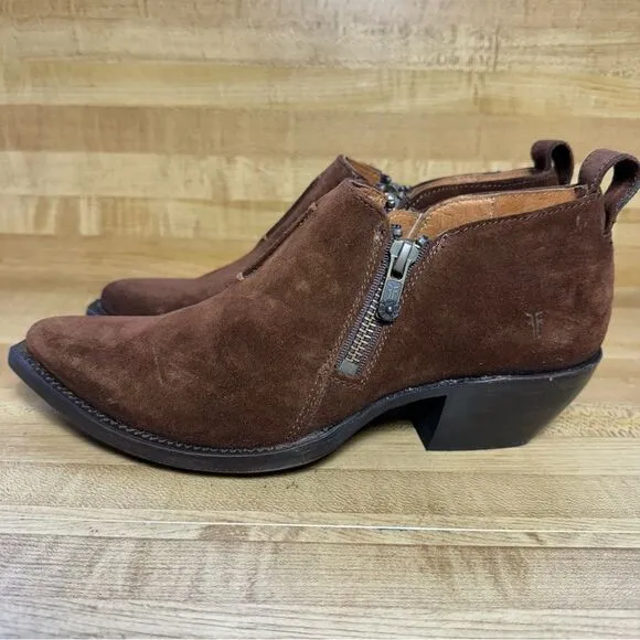 Frye Sacha Moto Shootie Womens Size 6.5B Brown Suede Side Zip Bootie Boots