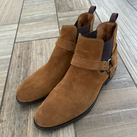 Frye Scott Chelsea Boots Mens Size 12 Ankle Harness Brown Suede Leather