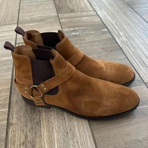 Frye Scott Chelsea Boots Mens Size 12 Ankle Harness Brown Suede Leather