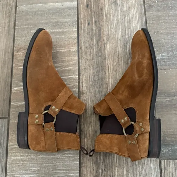 Frye Scott Chelsea Boots Mens Size 12 Ankle Harness Brown Suede Leather