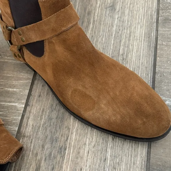 Frye Scott Chelsea Boots Mens Size 12 Ankle Harness Brown Suede Leather