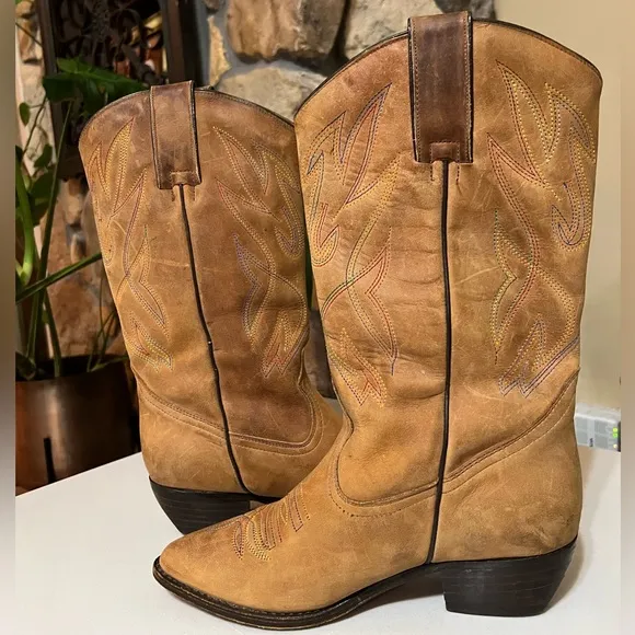Frye Suede Leather Western Cowboy Boots Size 8