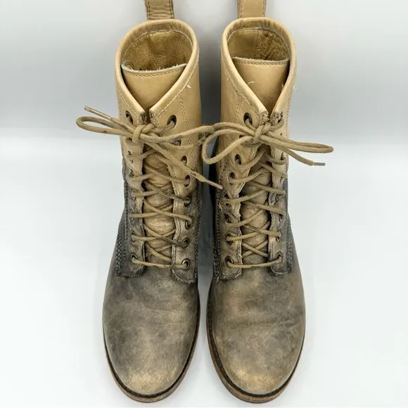 Frye Veronica Comabt Boots lace up dip-dye Ombre leather rounded toe grunge
