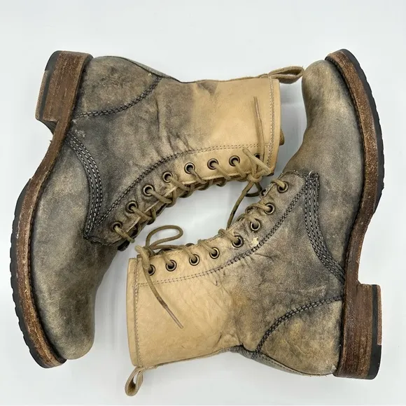 Frye Veronica Comabt Boots lace up dip-dye Ombre leather rounded toe grunge