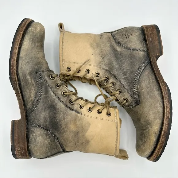 Frye Veronica Comabt Boots lace up dip-dye Ombre leather rounded toe grunge