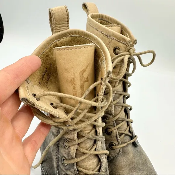 Frye Veronica Comabt Boots lace up dip-dye Ombre leather rounded toe grunge