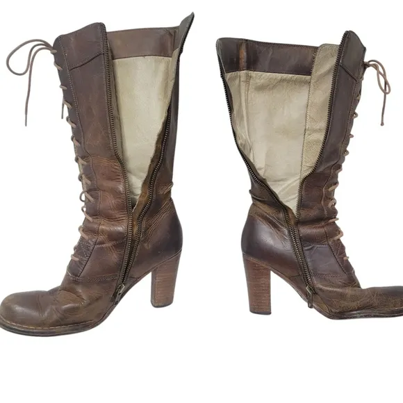 Frye Villager Lace-Up Handmade Genuine Leather Boots Women's Size 6M Pre-owned