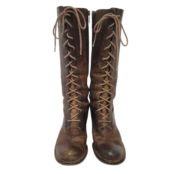 Frye Villager Lace-Up Handmade Genuine Leather Boots Women's Size 6M Pre-owned