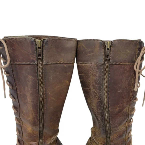 Frye Villager Lace-Up Handmade Genuine Leather Boots Women's Size 6M Pre-owned