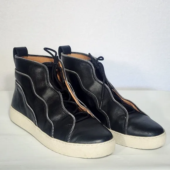 Frye Women's Sz 9.5M Webster Tiered Half Zip High Lace-up Leather Sneakers Shoes