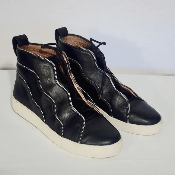 Frye Women's Sz 9.5M Webster Tiered Half Zip High Lace-up Leather Sneakers Shoes