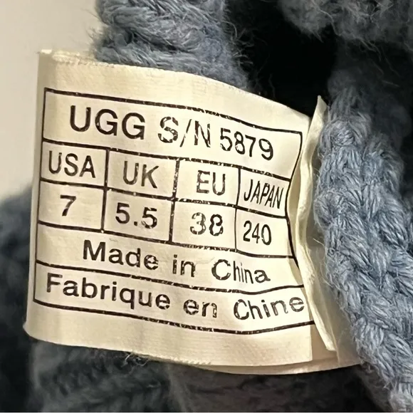 Genuine Ugg Australia Classic Women’s Crochet Tall Boots Size 7 Blue Wool Insole