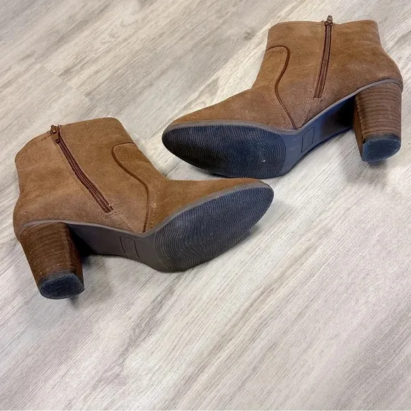 G.H. Bass Amanda Brown Suede Leather Closed Toe Side Zipper Heel Midi Short Boot