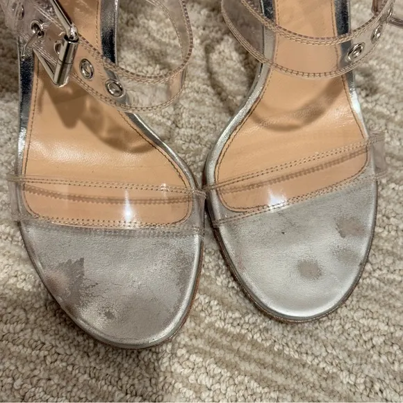 Gianvito Rossi Gabby Plexi Sandals Clear PVC &amp; Silver Leather Size 37.5