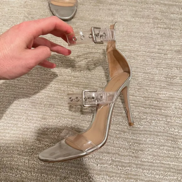 Gianvito Rossi Gabby Plexi Sandals Clear PVC &amp; Silver Leather Size 37.5