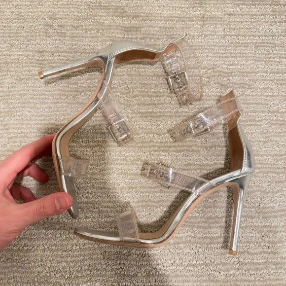 Gianvito Rossi Gabby Plexi Sandals Clear PVC &amp; Silver Leather Size 37.5