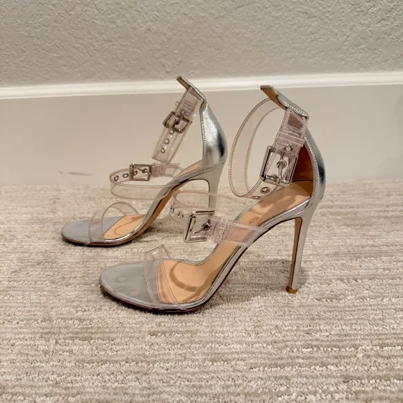 Gianvito Rossi Gabby Plexi Sandals Clear PVC &amp; Silver Leather Size 37.5