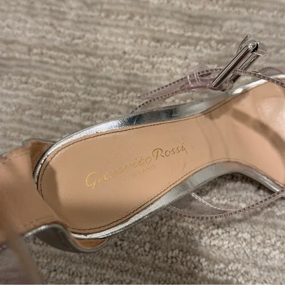 Gianvito Rossi Gabby Plexi Sandals Clear PVC &amp; Silver Leather Size 37.5