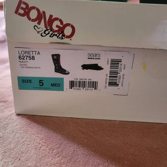 Girls Size 5 Bongo Blue Glitter Denim Peace &amp; Love Knee High Tops Sneakers NWT