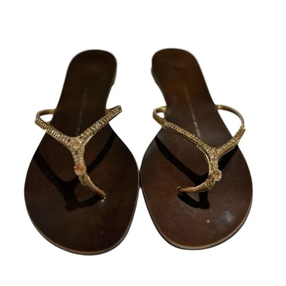 Giuseppe Zanotti Design Rock 10 Bronze Metal Jeweled Sandal Shoes Size 7B