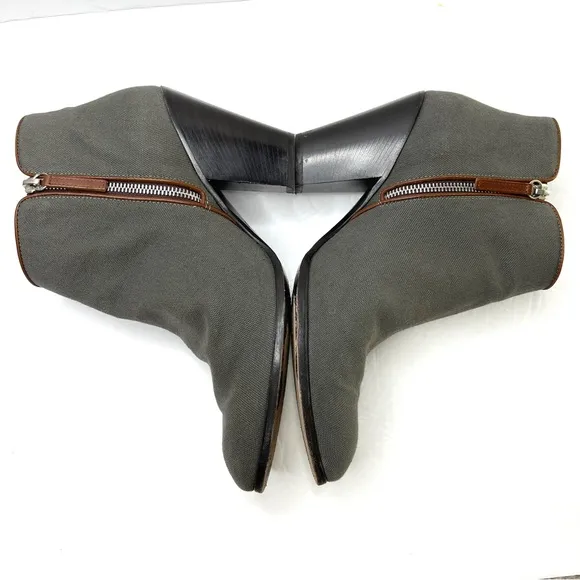 GIUSEPPE ZANOTTI Gray Canvas Ankle Boot Booties Side Zip Chunky Heel Size 41