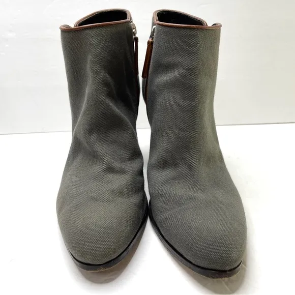 GIUSEPPE ZANOTTI Gray Canvas Ankle Boot Booties Side Zip Chunky Heel Size 41