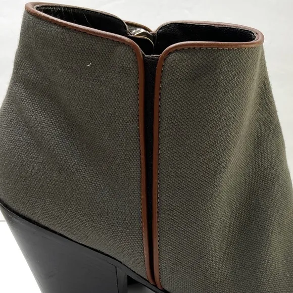 GIUSEPPE ZANOTTI Gray Canvas Ankle Boot Booties Side Zip Chunky Heel Size 41