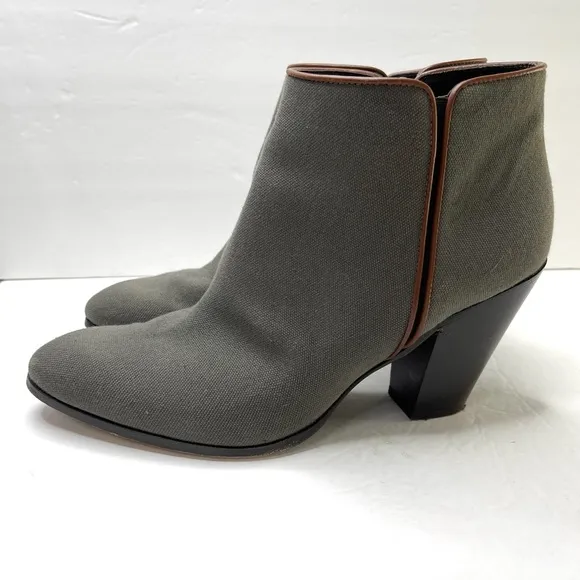 GIUSEPPE ZANOTTI Gray Canvas Ankle Boot Booties Side Zip Chunky Heel Size 41