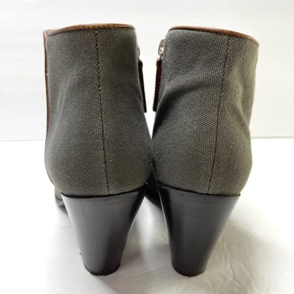 GIUSEPPE ZANOTTI Gray Canvas Ankle Boot Booties Side Zip Chunky Heel Size 41