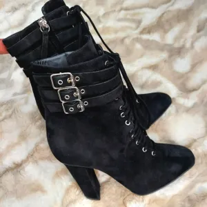 Giuseppe Zanotti Nero Lace-up Ankle Boots, sz 7.5