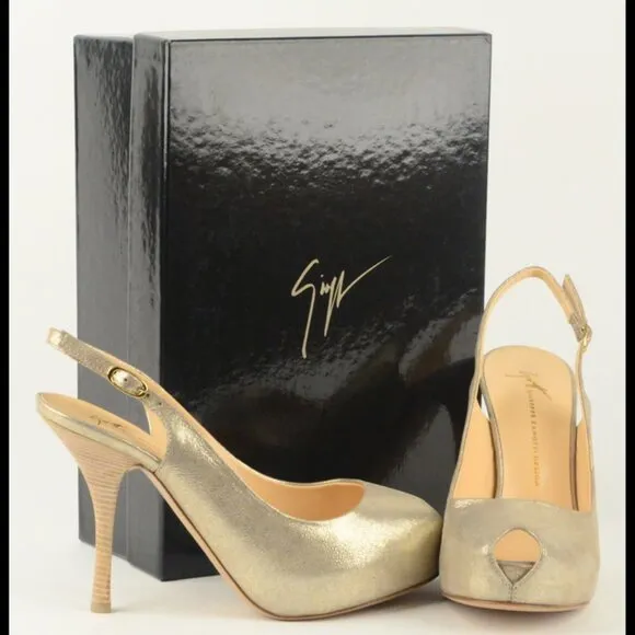 GIUSEPPE ZANOTTI SHOES METALLIC SUEDE KEYHOLE SLINGBACK PUMPS sz 38 / 7.5
