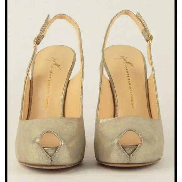 GIUSEPPE ZANOTTI SHOES METALLIC SUEDE KEYHOLE SLINGBACK PUMPS sz 38 / 7.5