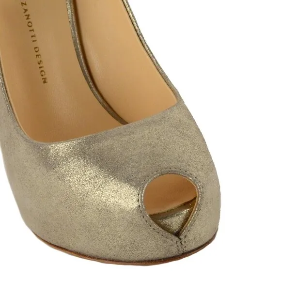 GIUSEPPE ZANOTTI SHOES METALLIC SUEDE KEYHOLE SLINGBACK PUMPS sz 38 / 7.5
